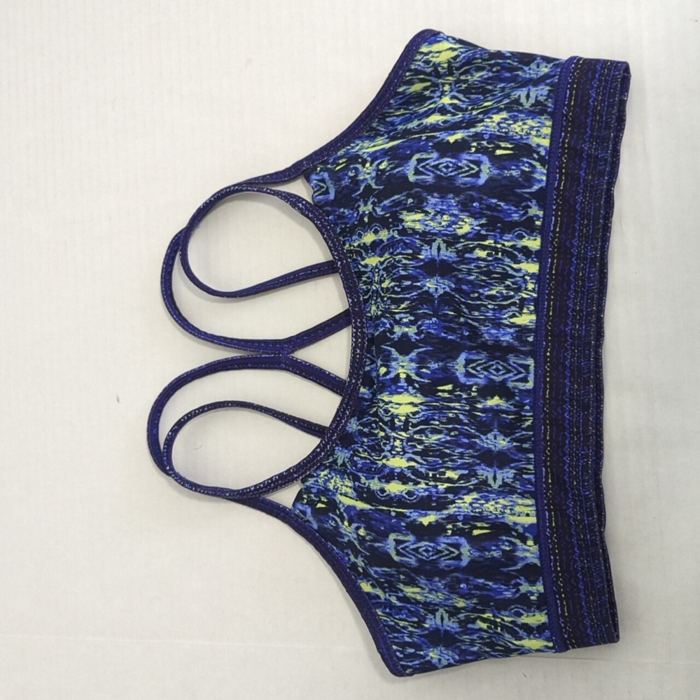 GAIAM Sports Bra Navy Blue and Neon Green Removable Cups Women's Size Medium